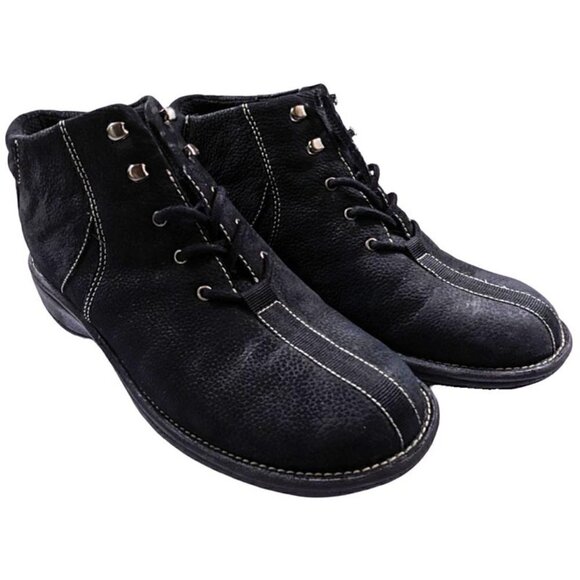 White Mountain Lisa Ankle Boots Black Suede Nubuck Leather Lace Up Size 8 1/2 - Picture 1 of 10